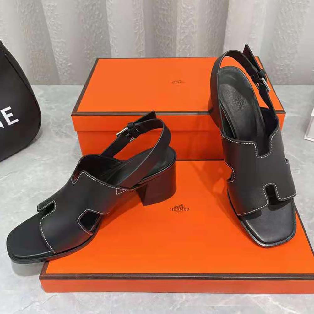 Hermes Women Elbe 60 Sandal in Calfskin with H Cut-Out Detail-Black - image 4