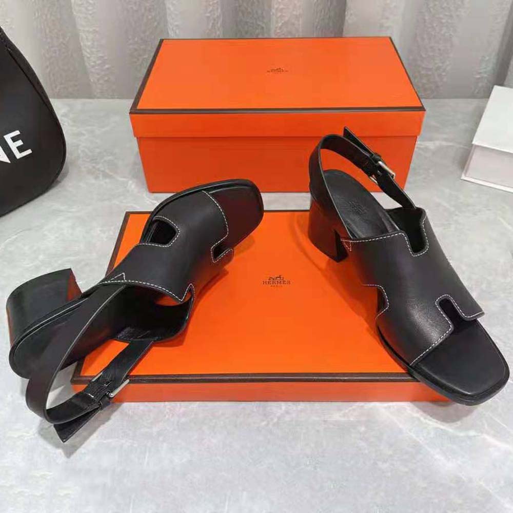 Hermes Women Elbe 60 Sandal in Calfskin with H Cut-Out Detail-Black - image 5