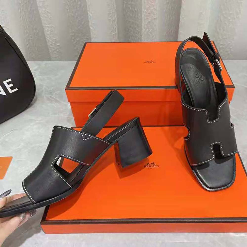 Hermes Women Elbe 60 Sandal in Calfskin with H Cut-Out Detail-Black - image 8