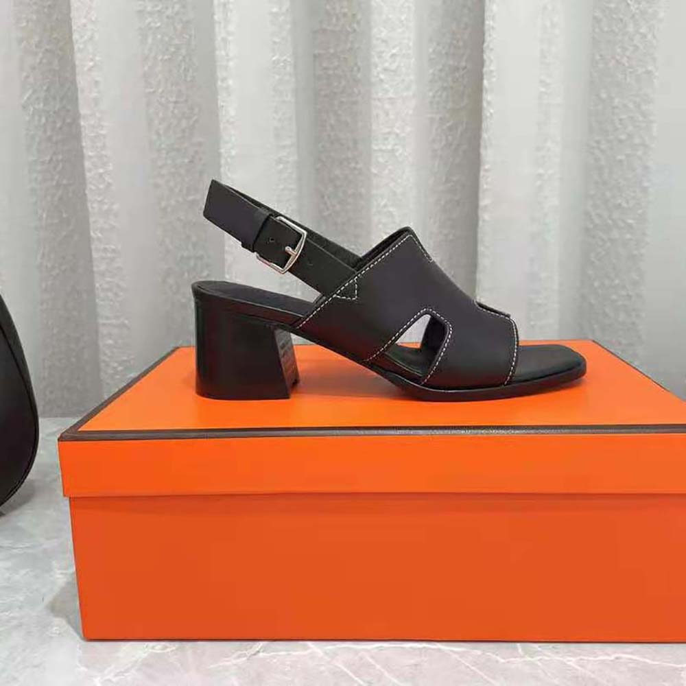 Hermes Women Elbe 60 Sandal in Calfskin with H Cut-Out Detail-Black - image 10