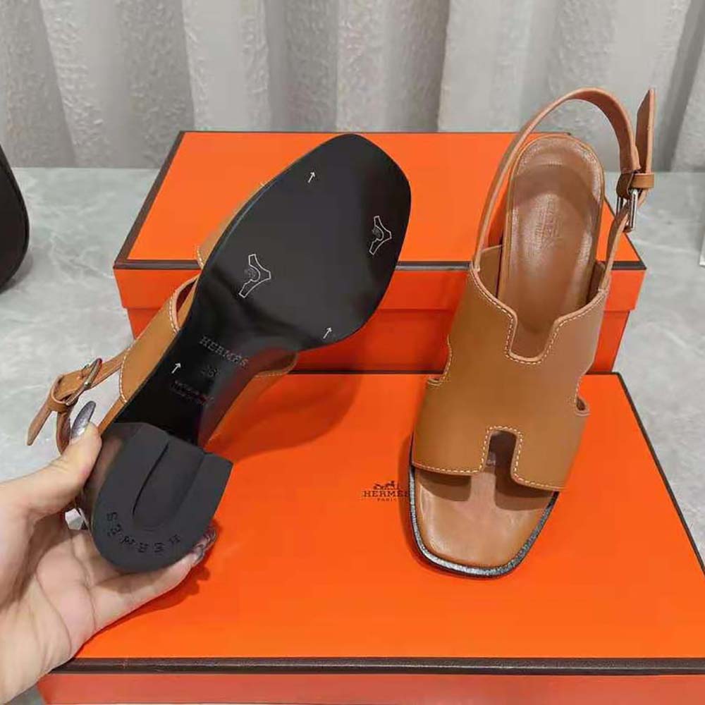Hermes Women Elbe 60 Sandal in Calfskin with H Cut-Out Detail-Brown - image 10