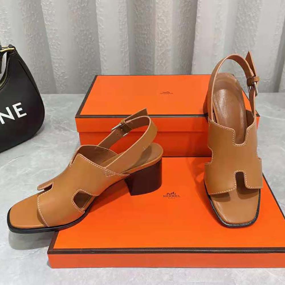 Hermes Women Elbe 60 Sandal in Calfskin with H Cut-Out Detail-Brown - image 5