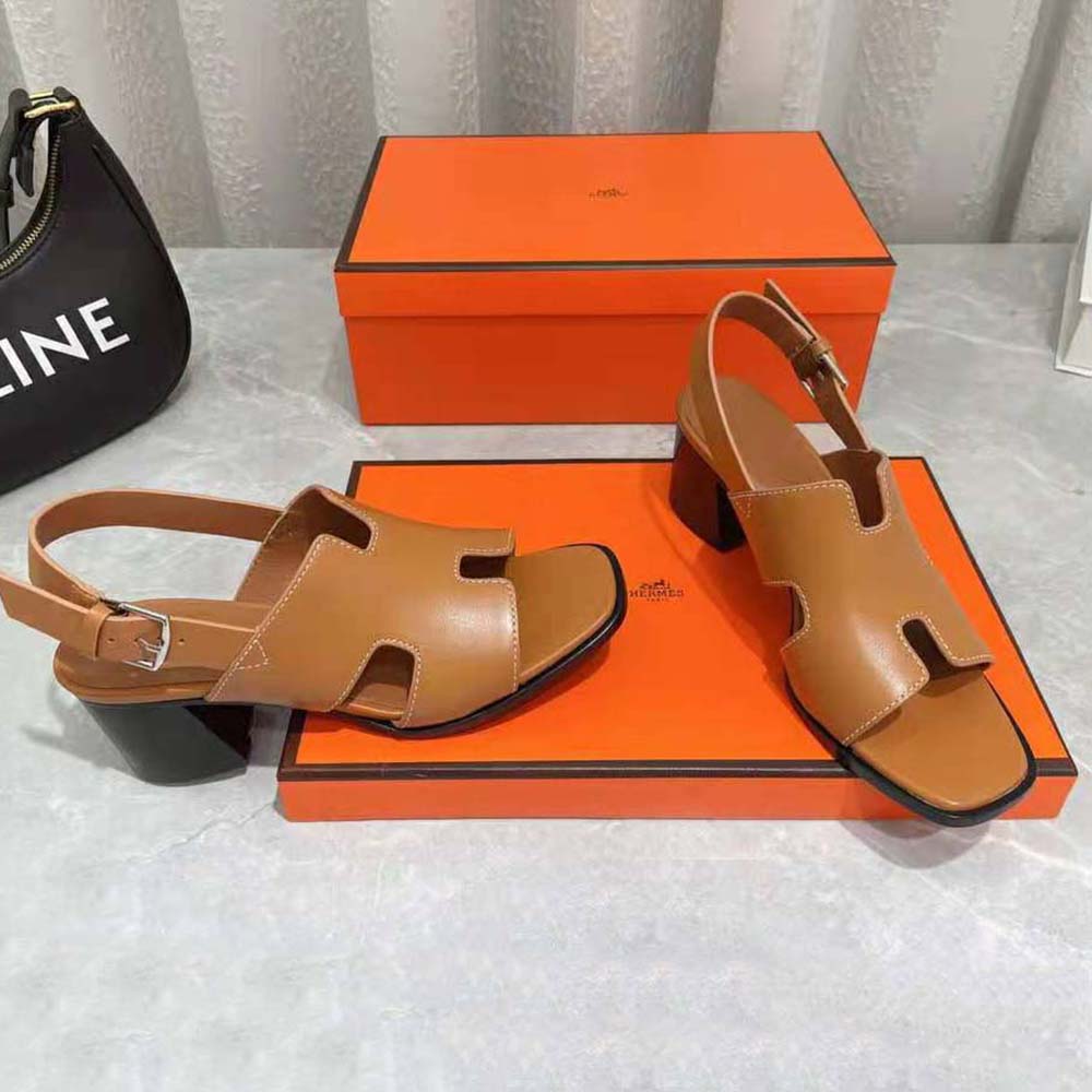 Hermes Women Elbe 60 Sandal in Calfskin with H Cut-Out Detail-Brown - image 4