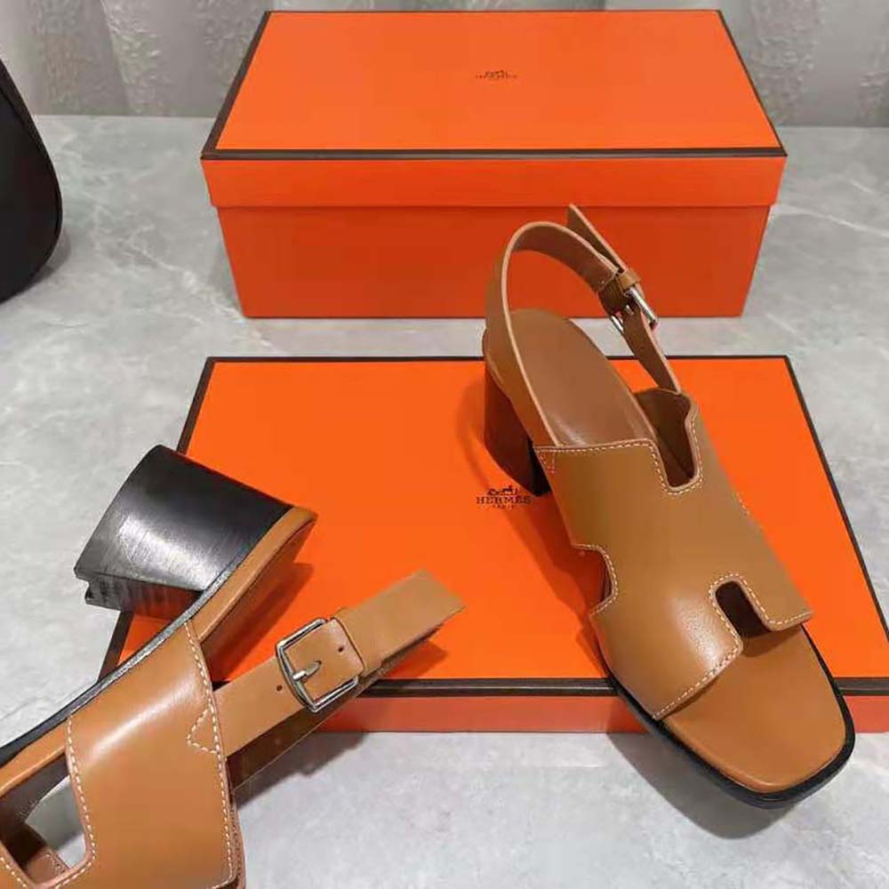 Hermes Women Elbe 60 Sandal in Calfskin with H Cut-Out Detail-Brown - image 8