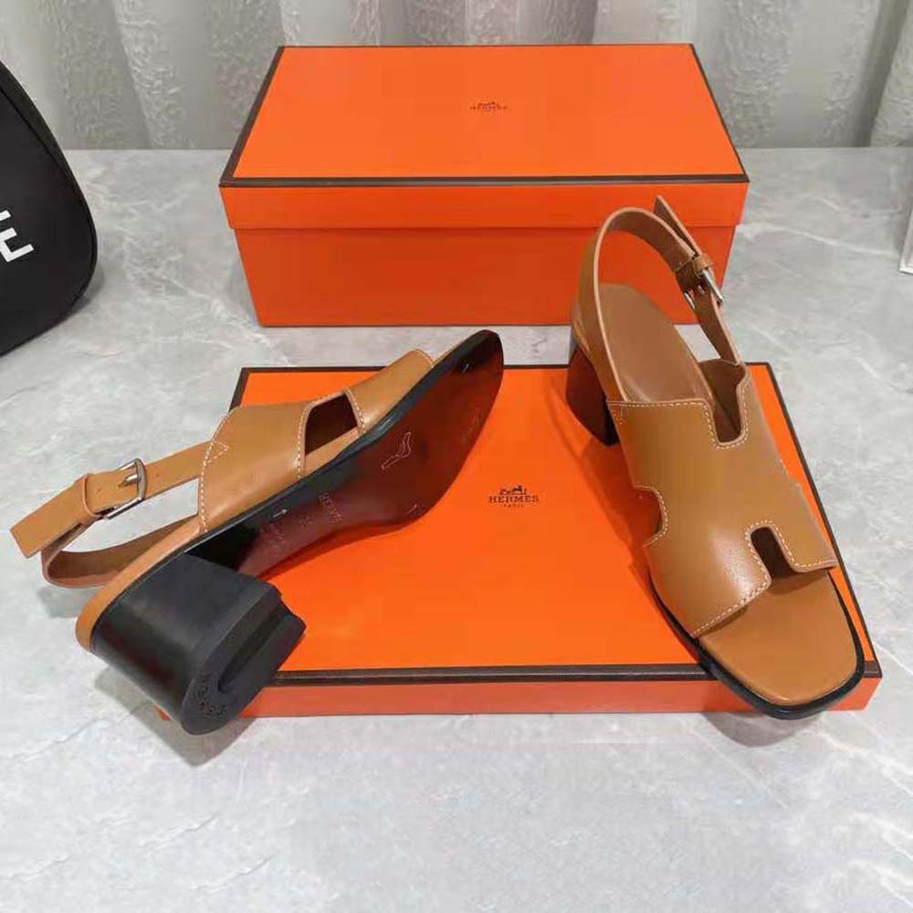 Hermes Women Elbe 60 Sandal in Calfskin with H Cut-Out Detail-Brown - image 7