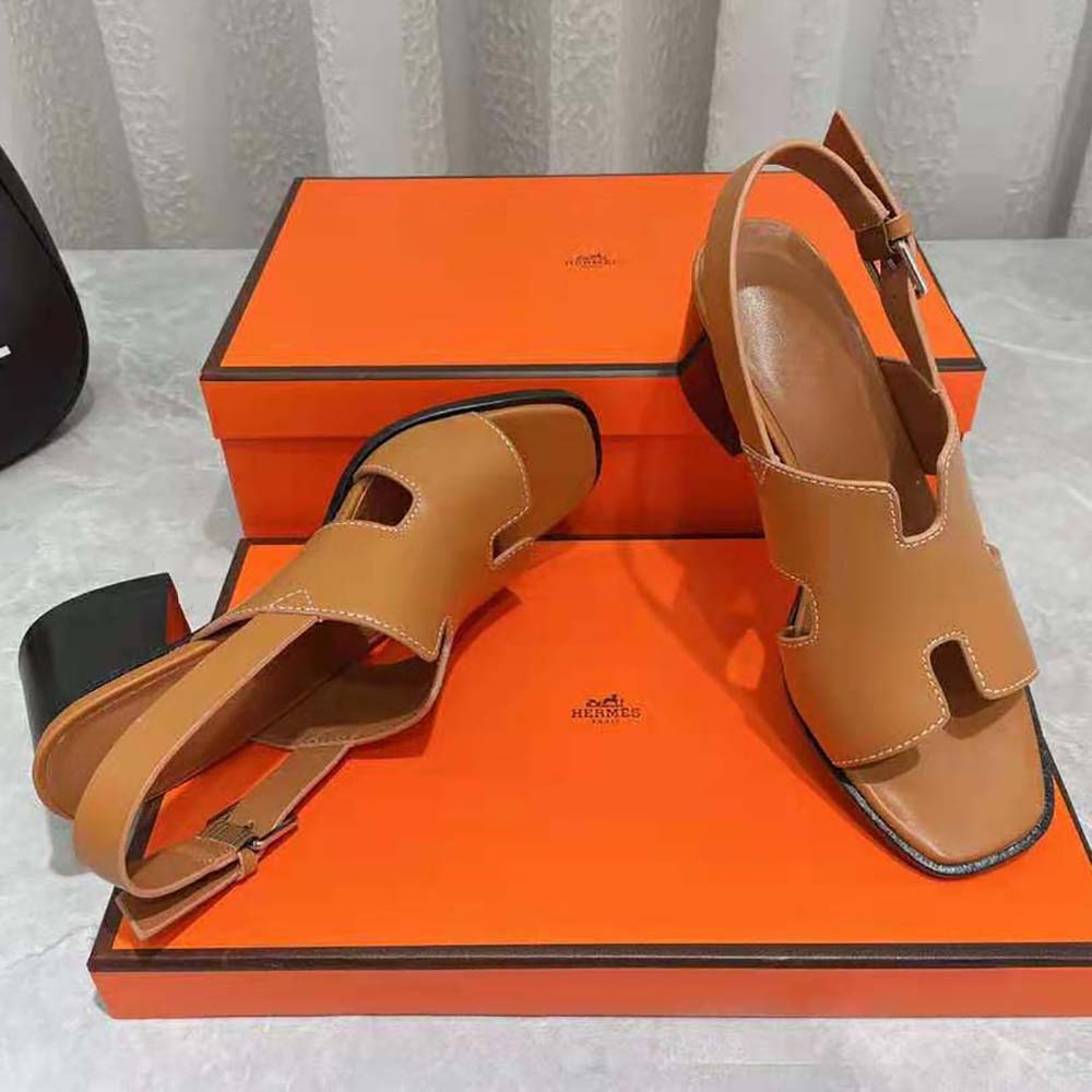 Hermes Women Elbe 60 Sandal in Calfskin with H Cut-Out Detail-Brown - image 6