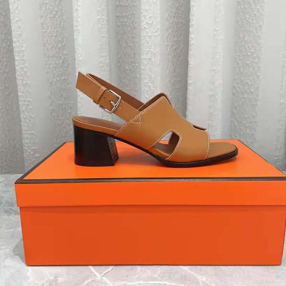 Hermes Women Elbe 60 Sandal in Calfskin with H Cut-Out Detail-Brown - image 9