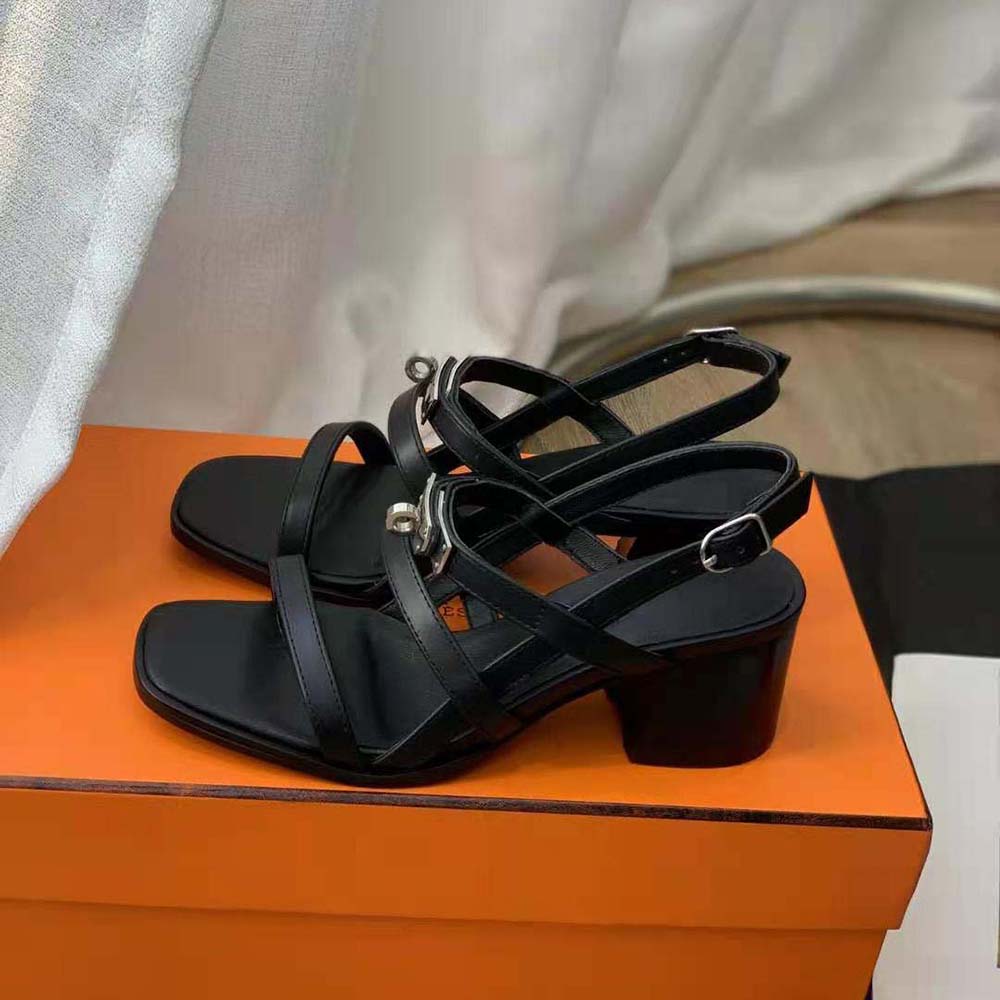 Hermes Women Eve 60 Sandal in Calfskin Leather-Black - image 5