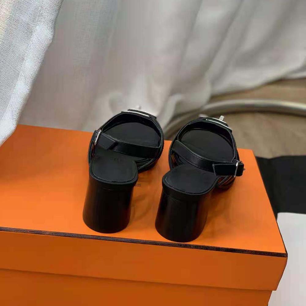 Hermes Women Eve 60 Sandal in Calfskin Leather-Black - image 9