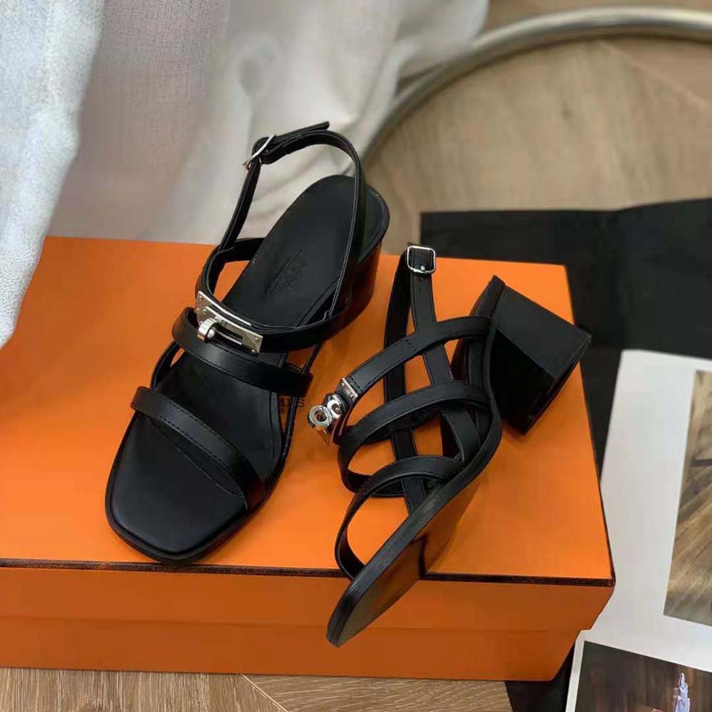 Hermes Women Eve 60 Sandal in Calfskin Leather-Black - image 7