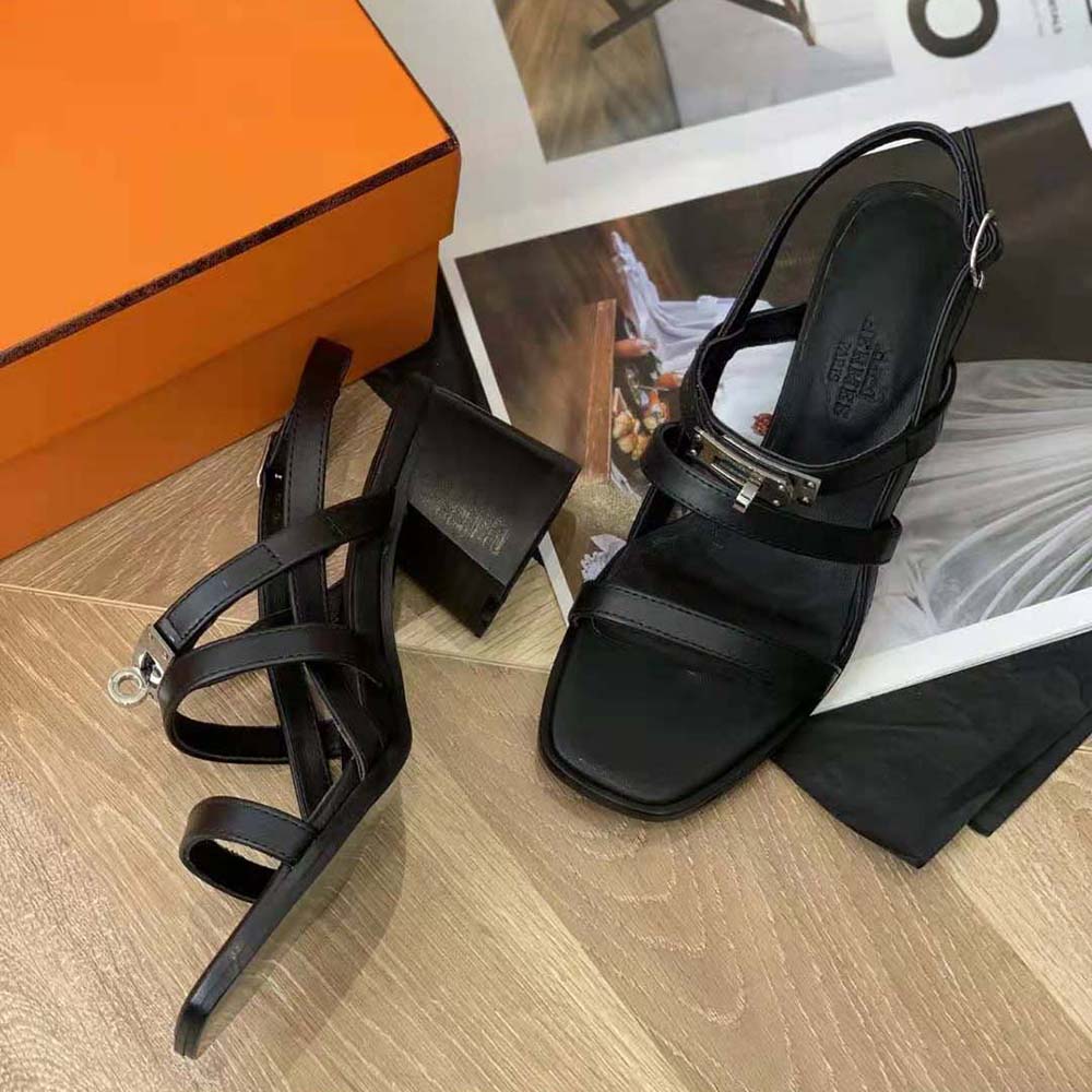 Hermes Women Eve 60 Sandal in Calfskin Leather-Black - image 6