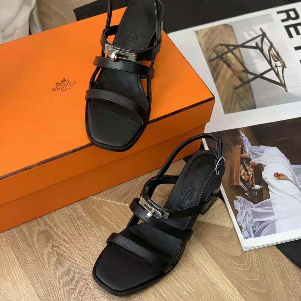 Hermes Women Eve 60 Sandal in Calfskin Leather-Black - image 8