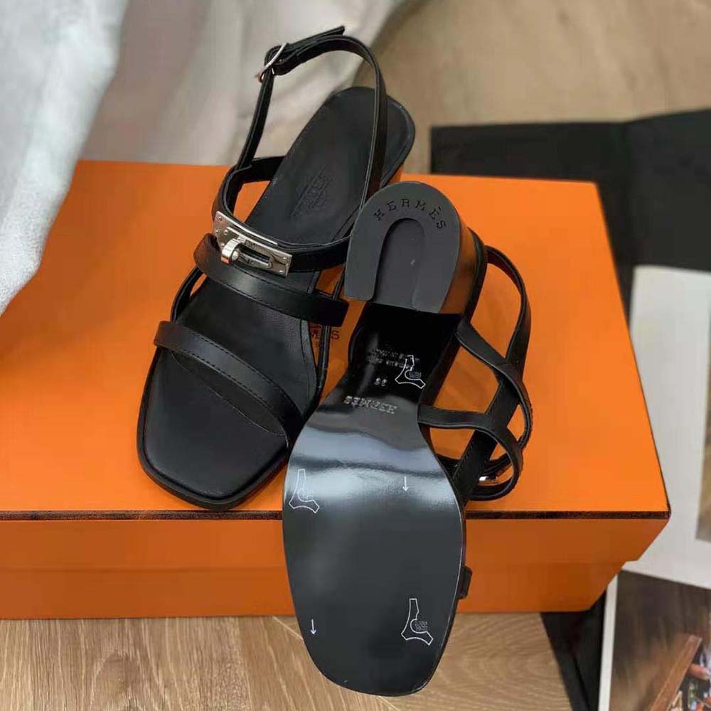 Hermes Women Eve 60 Sandal in Calfskin Leather-Black - image 10