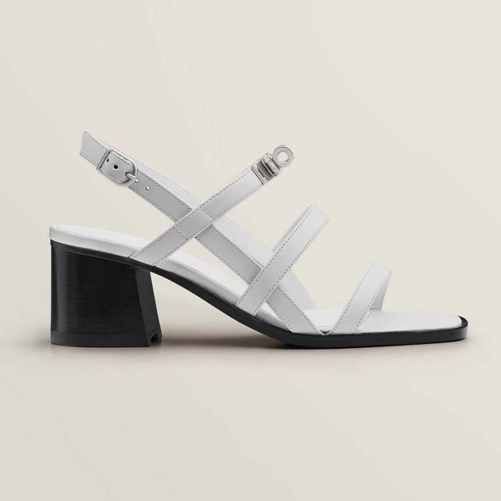Side view of Hermes Women Eve 60 Sandal in white calfskin leather