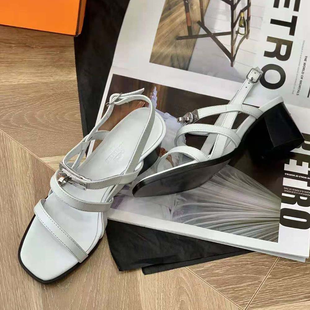 Hermes Women Eve 60 Sandal in Calfskin Leather-White - image 8