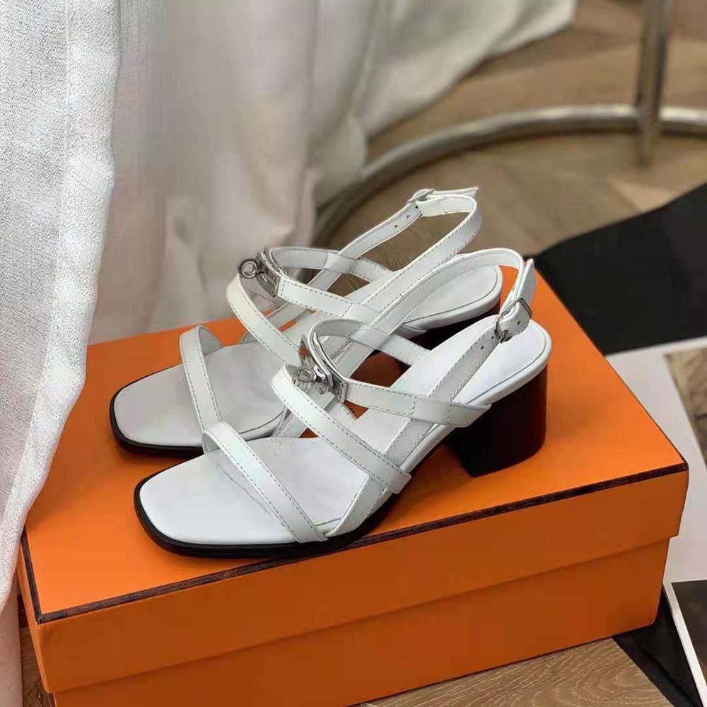 Hermes Women Eve 60 Sandal in Calfskin Leather-White - image 4