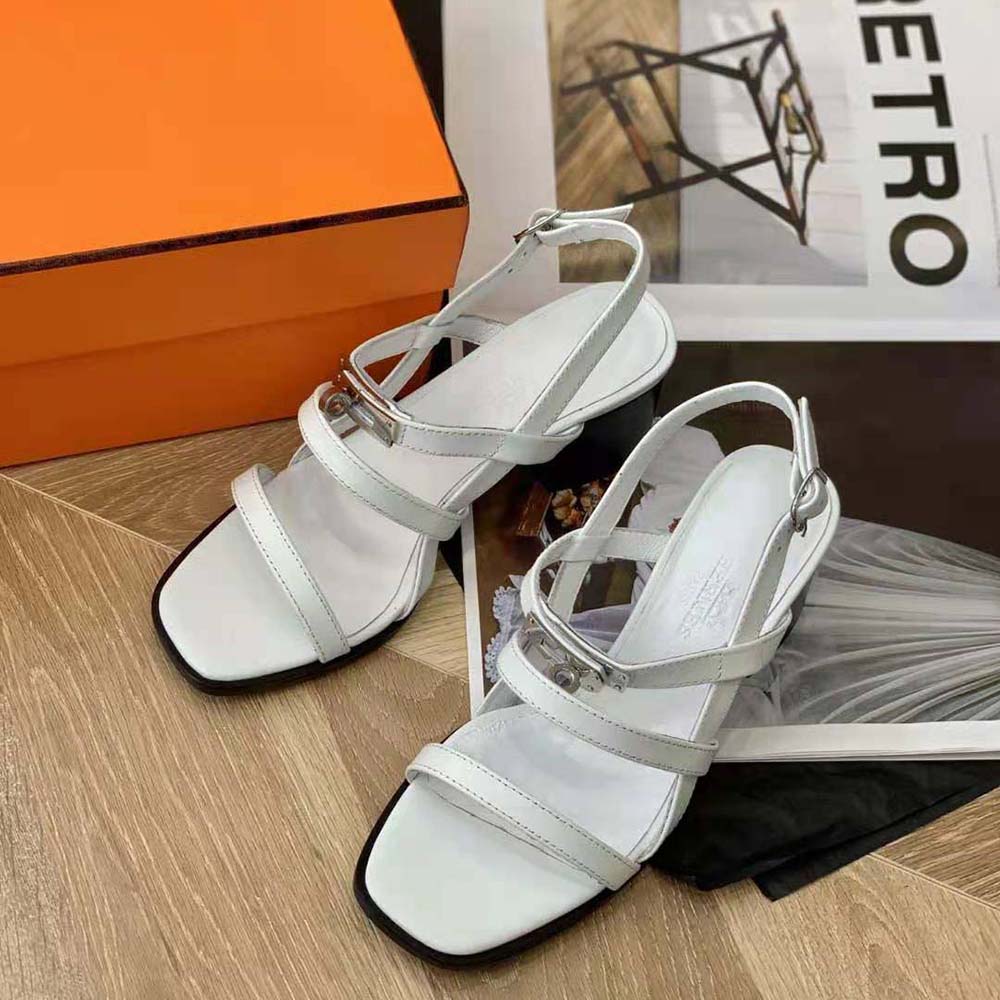 Back angle showcasing 60mm heel of Hermes Women Eve 60 Sandal
