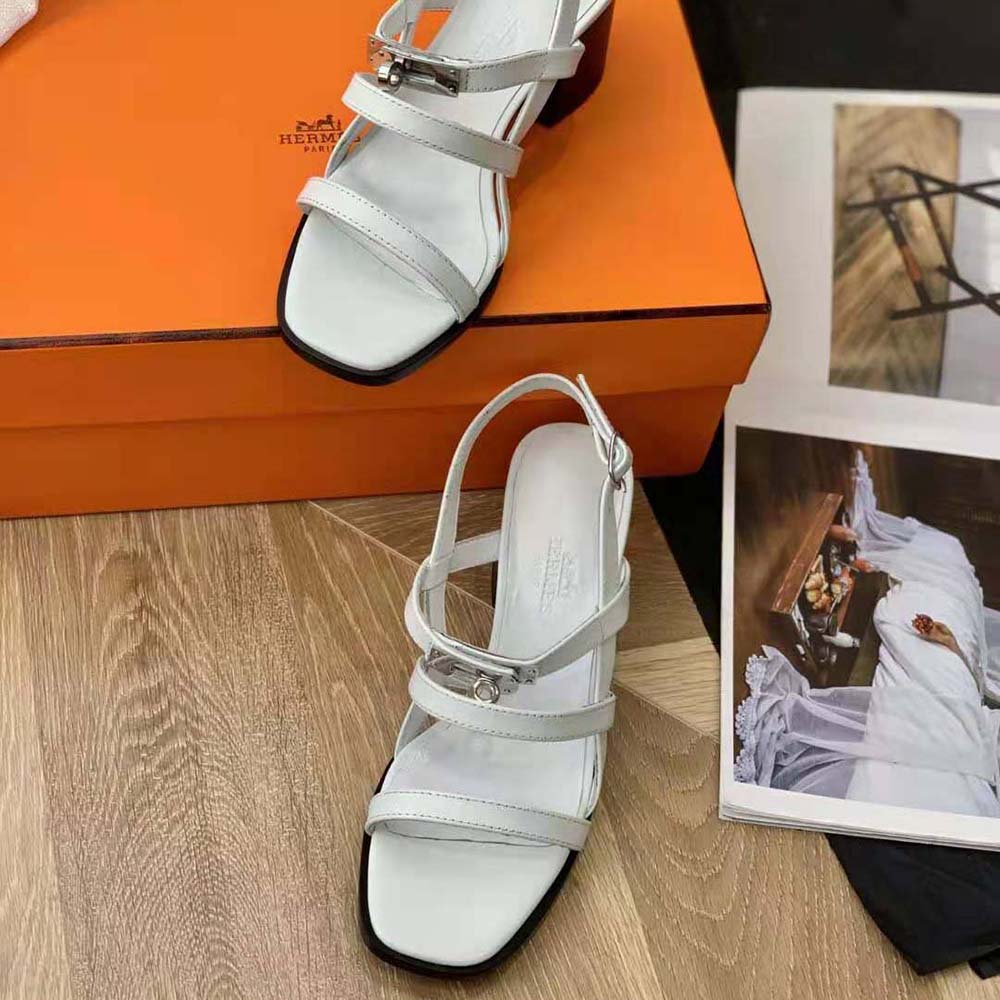Hermes Women Eve 60 Sandal in Calfskin Leather-White - image 6