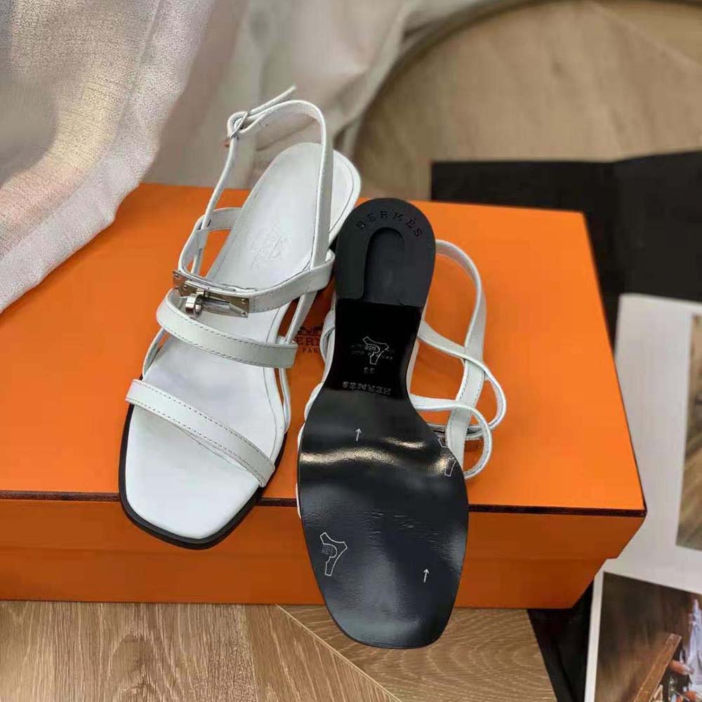 Hermes Women Eve 60 Sandal in Calfskin Leather-White - image 9
