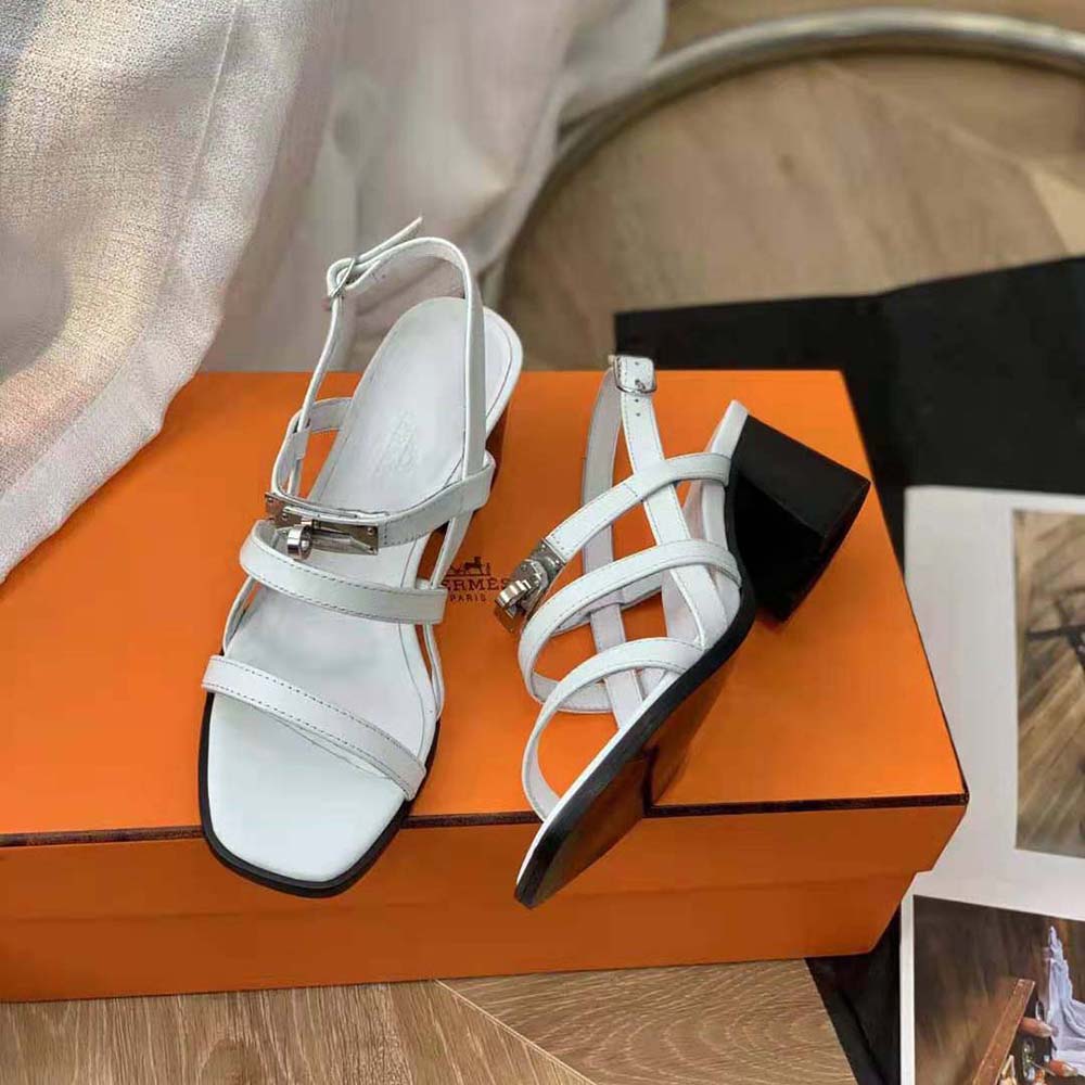 Hermes Women Eve 60 Sandal in Calfskin Leather-White - image 7