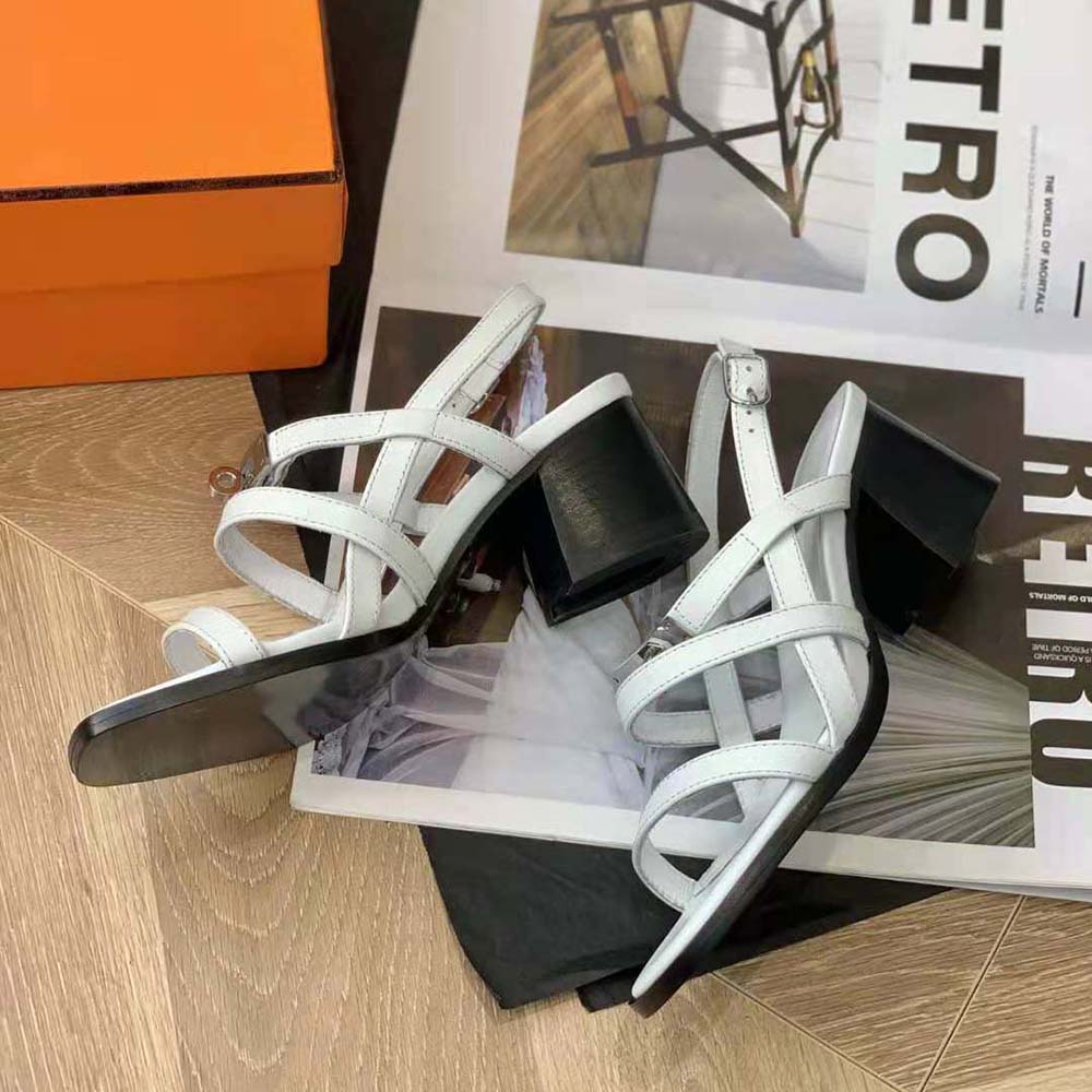 Hermes Women Eve 60 Sandal in Calfskin Leather-White - image 5