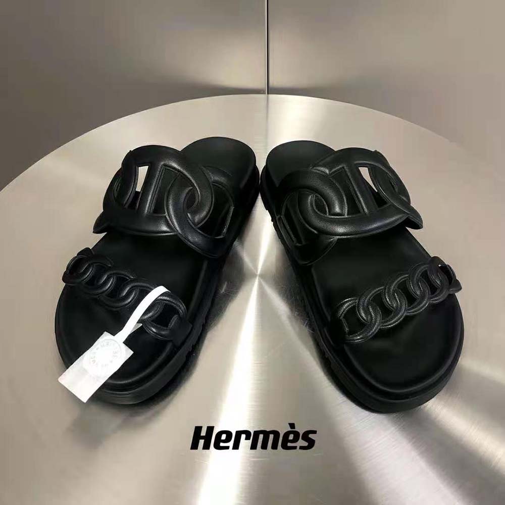 Top-down angle showing open-toe design of Hermes Women Extra Sandal in Nappa Leather-Black