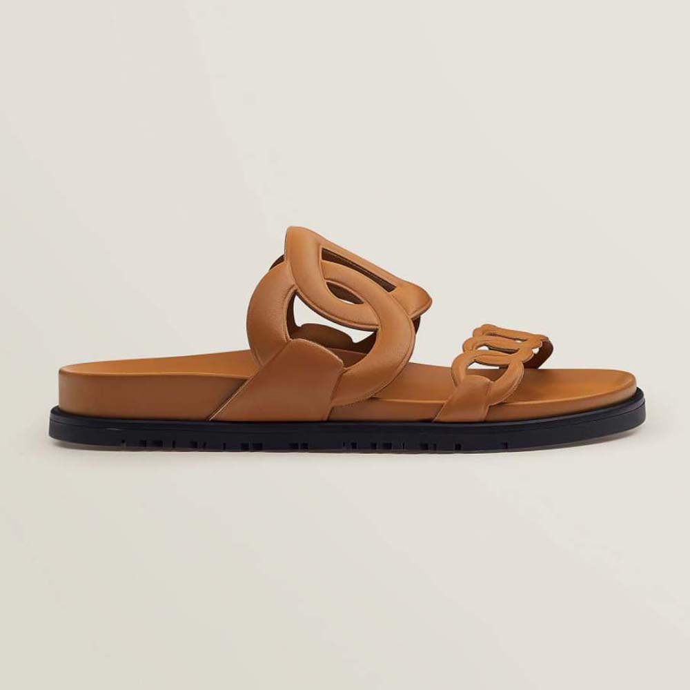Side profile of Hermes Women Extra Sandal in Nappa Leather-Brown