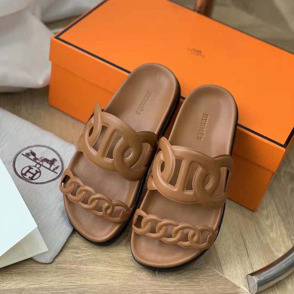 Hermes Women Extra Sandal in Nappa Leather-Brown - image 5