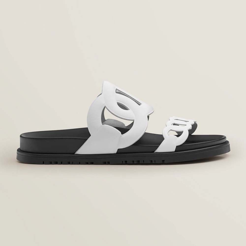 Side profile of Hermes Women Extra Sandal in Nappa Leather-White