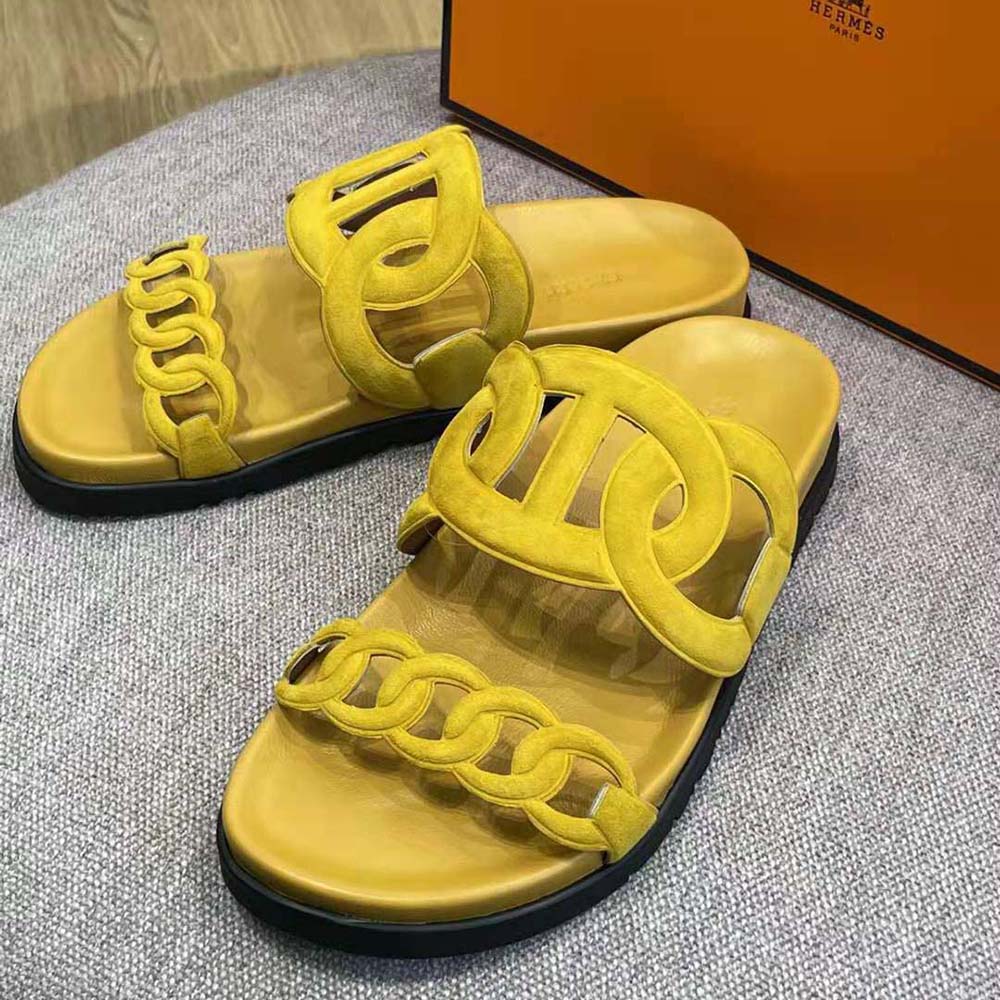Hermes Women Extra Sandal in Suede Goatskin-Yellow - image 4