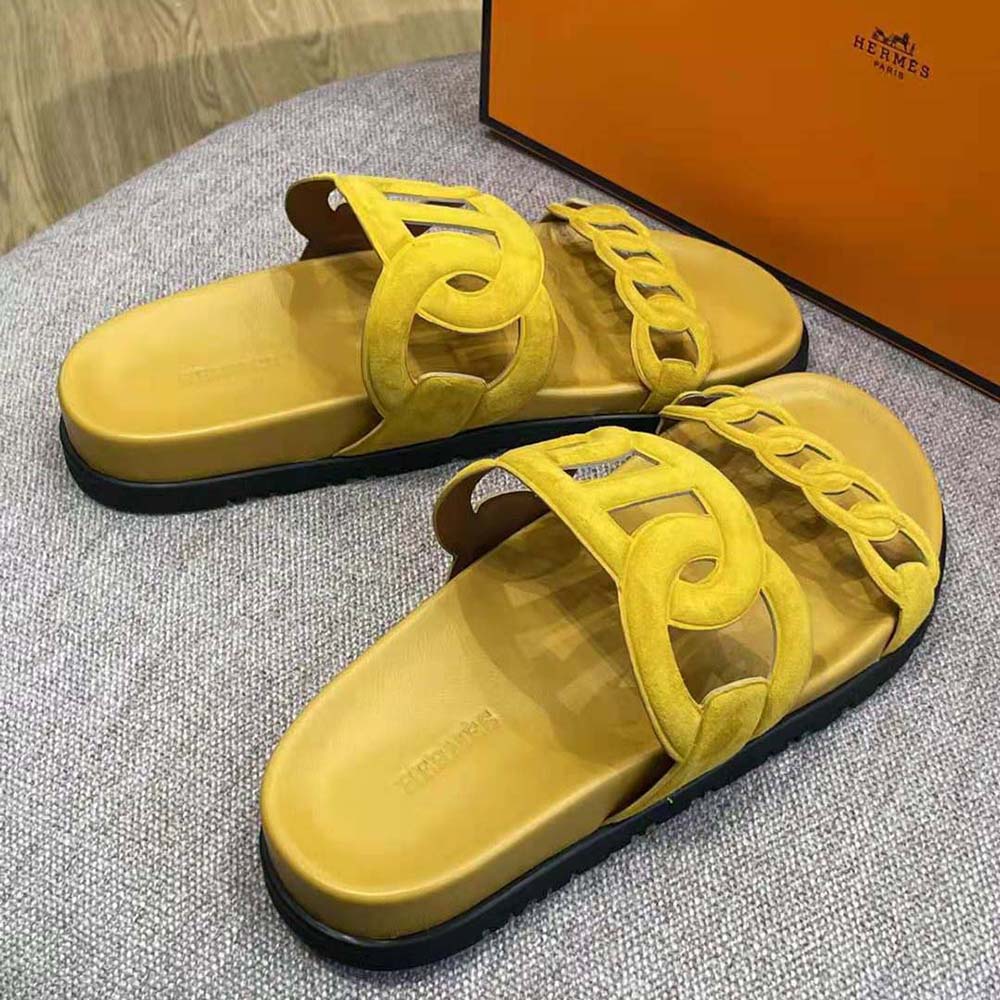 Hermes Women Extra Sandal in Suede Goatskin-Yellow - image 6