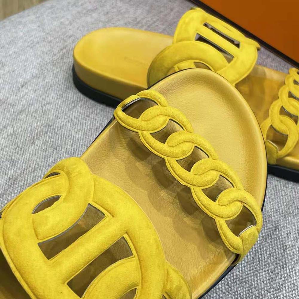 Hermes Women Extra Sandal in Suede Goatskin-Yellow - image 8