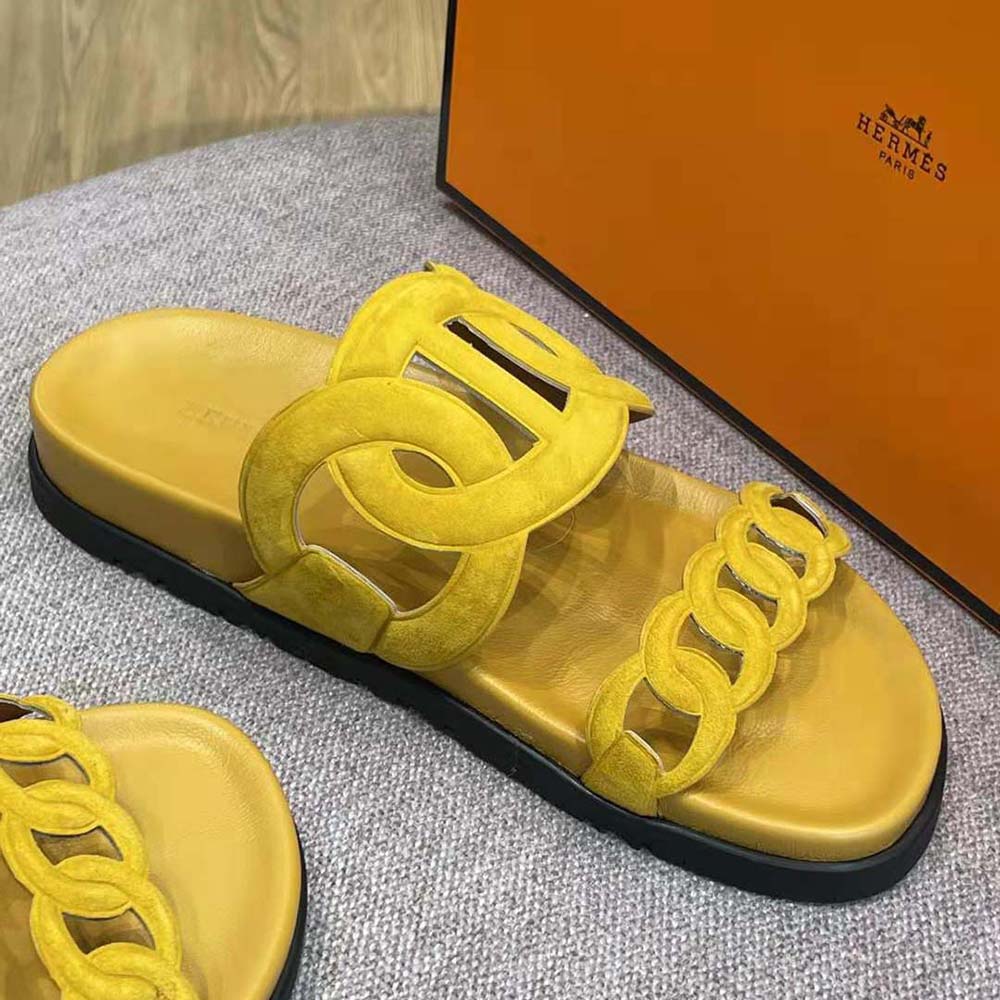 Hermes Women Extra Sandal in Suede Goatskin-Yellow - image 7