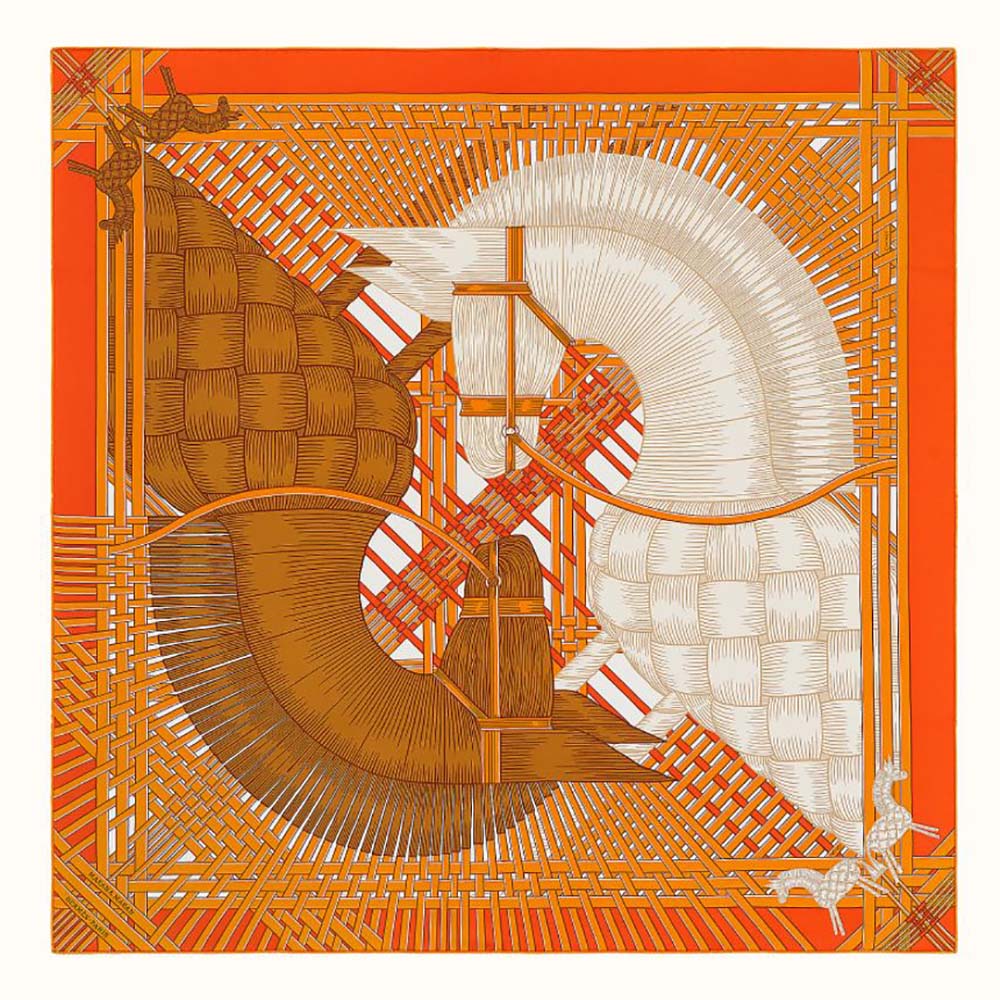 Front view of Hermes Women Masan and Masan Scarf 90 vibrant orange
