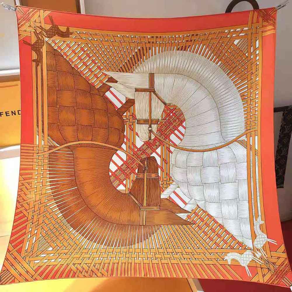 Close-up of hand-rolled edges on Hermes Women Masan and Masan Scarf 90