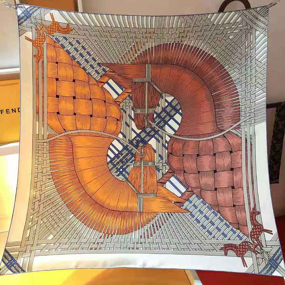 Close-up detail of hand-rolled edges on Hermes Women Masan and Masan Scarf 90 Silver
