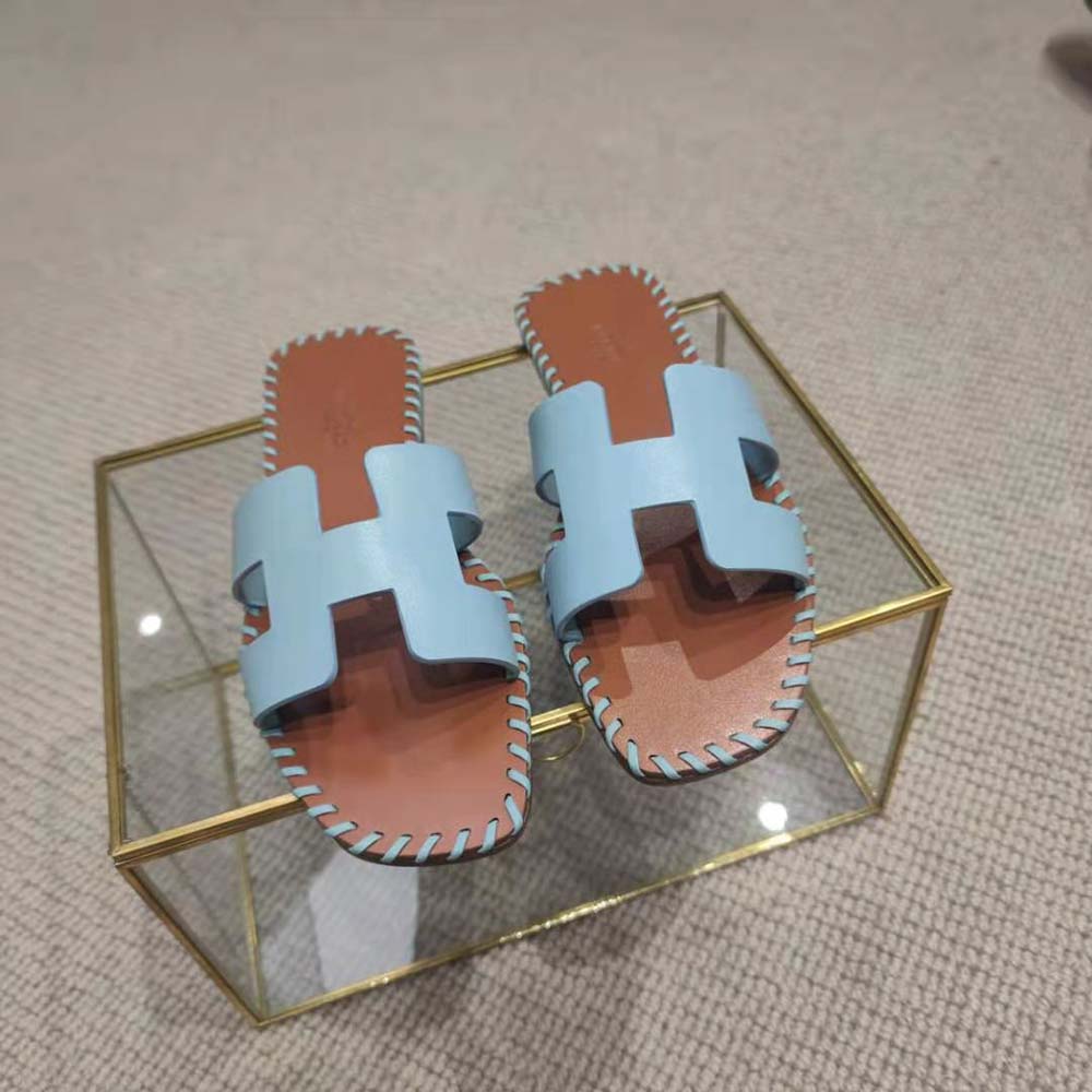 Close-up of signature H cut-out detail on Hermes Women Oran Sandal