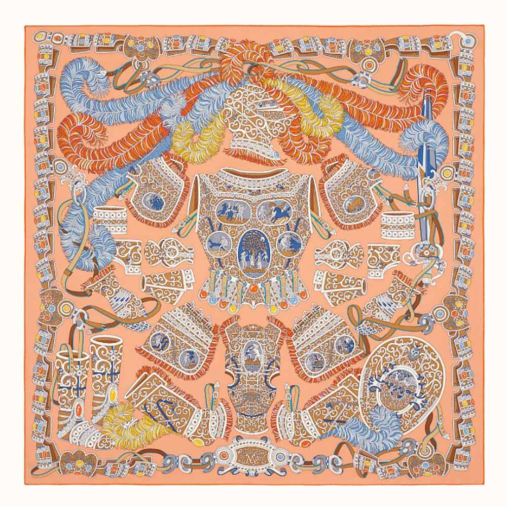 Hermes Women Sous L Egide De Mars Wash Scarf 90-Orange folded flat showing vibrant orange