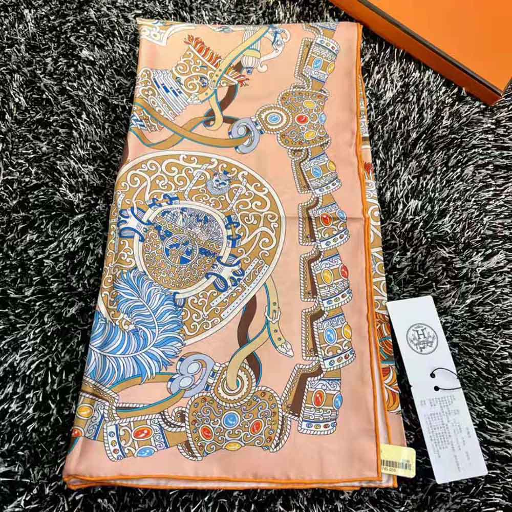 Hermes Women Sous L Egide De Mars Wash Scarf 90-Orange - image 5