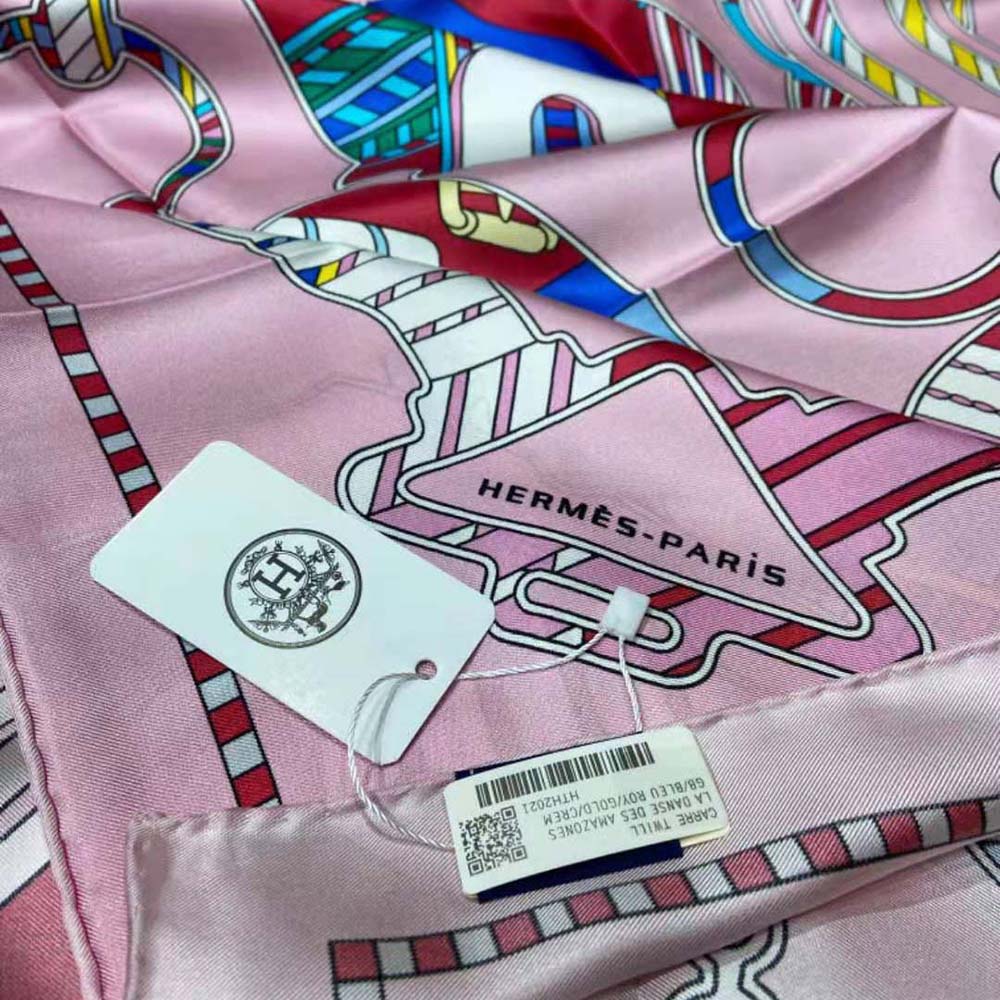 Hermes Women Tatersale En Zigzag Scarf 45 in Silk Twill-Pink - image 8