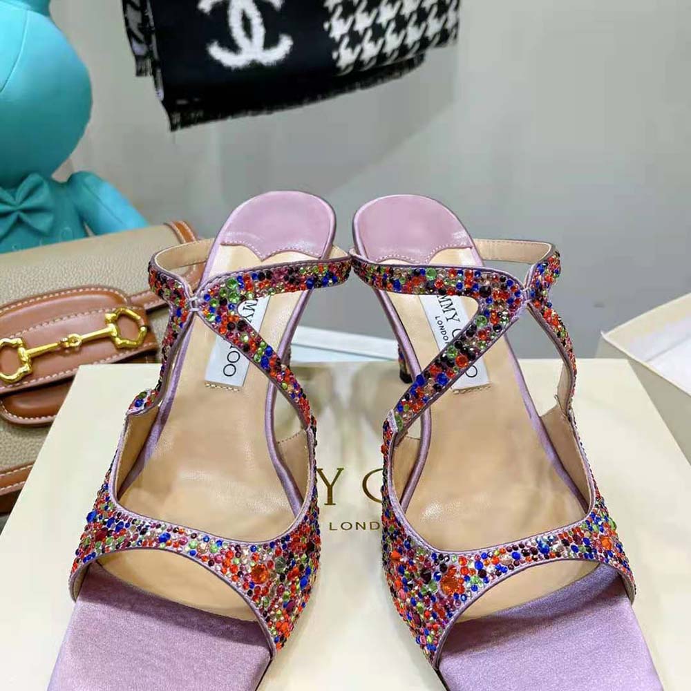 Jimmy Choo Women Anise 95 Multi Rainbow Crystal Hotfix Mules - image 9
