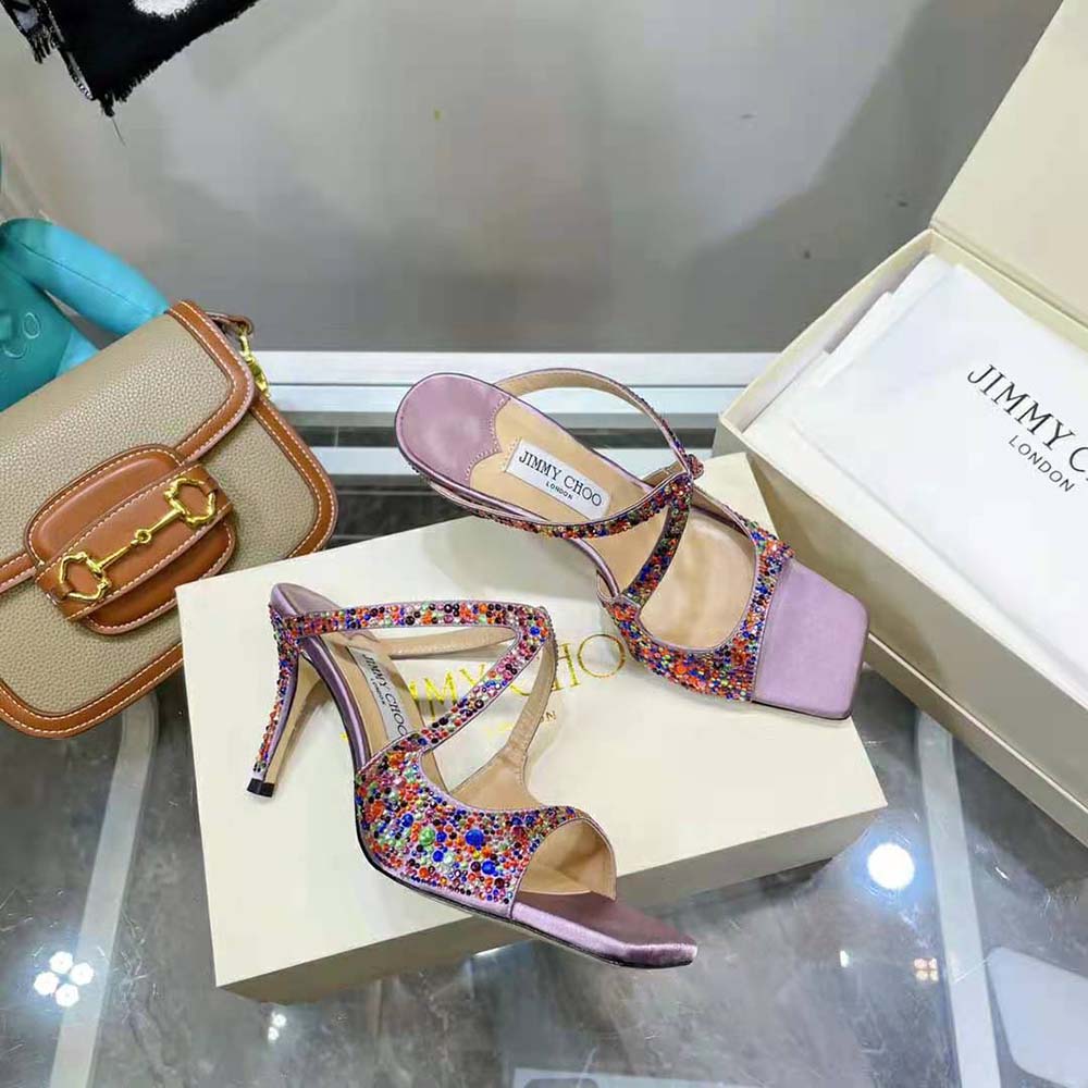 Jimmy Choo Women Anise 95 Multi Rainbow Crystal Hotfix Mules - image 6