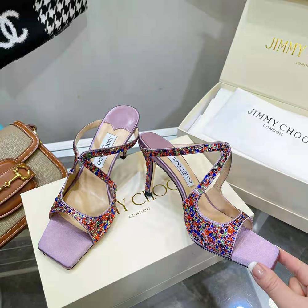 Jimmy Choo Women Anise 95 Multi Rainbow Crystal Hotfix Mules - image 7
