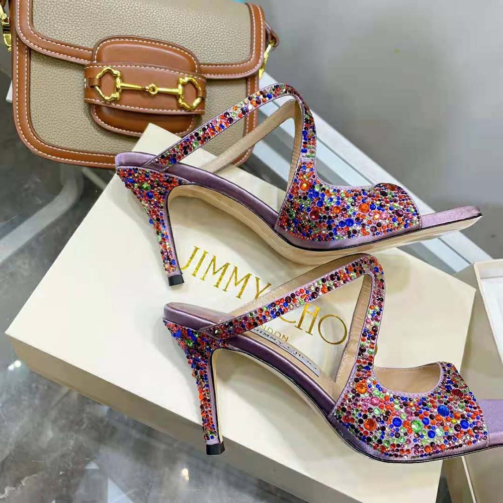 Jimmy Choo Women Anise 95 Multi Rainbow Crystal Hotfix Mules - image 8