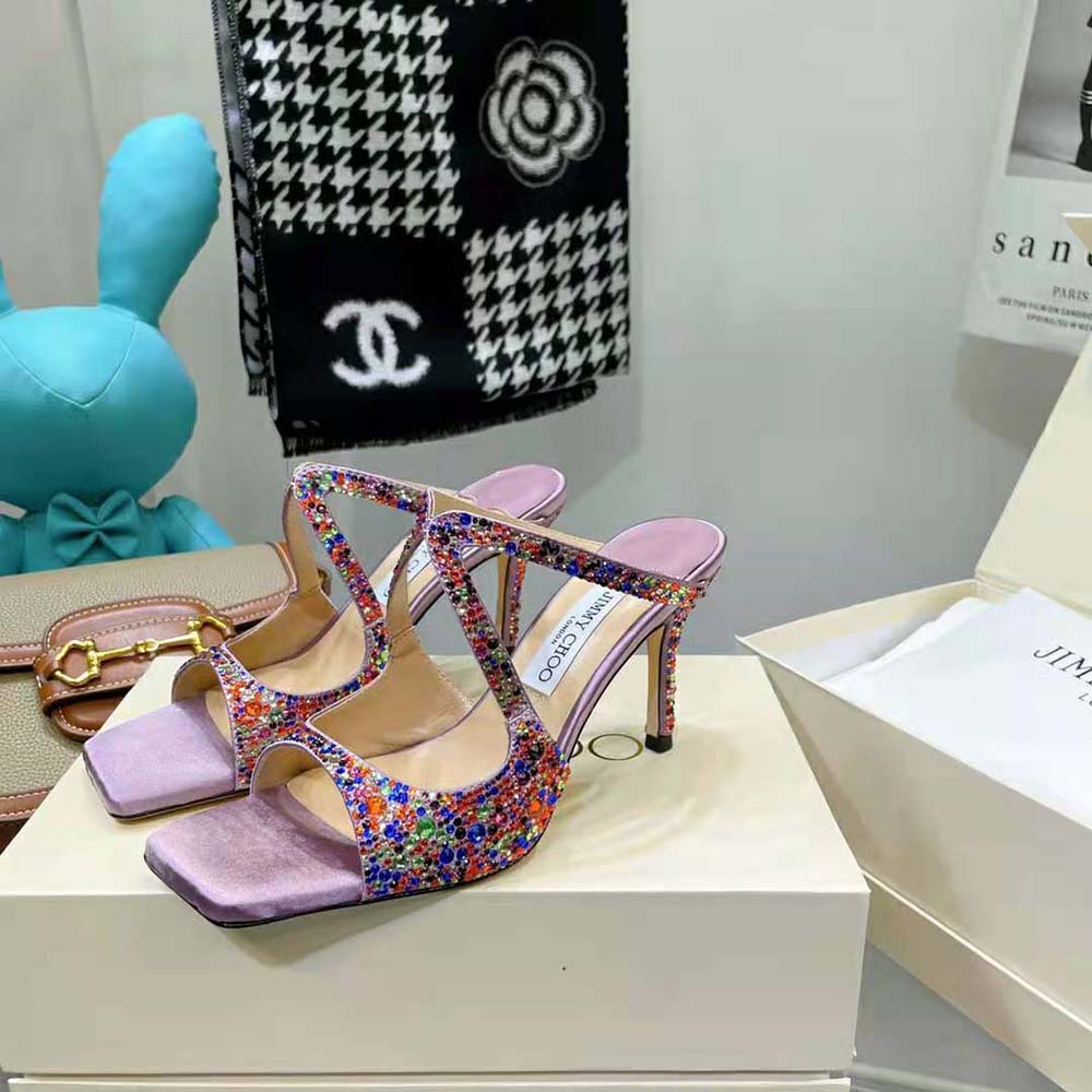 Jimmy Choo Women Anise 95 Multi Rainbow Crystal Hotfix Mules - image 4