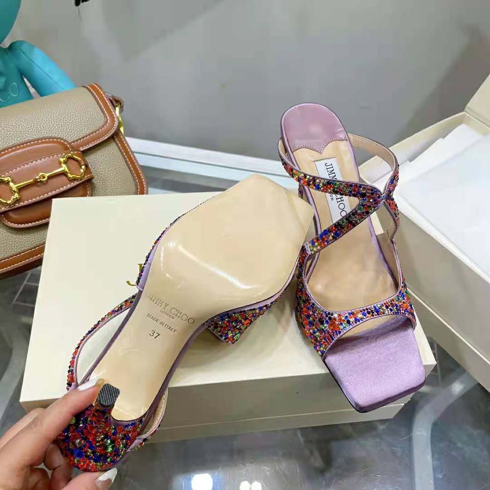 Jimmy Choo Women Anise 95 Multi Rainbow Crystal Hotfix Mules - image 10
