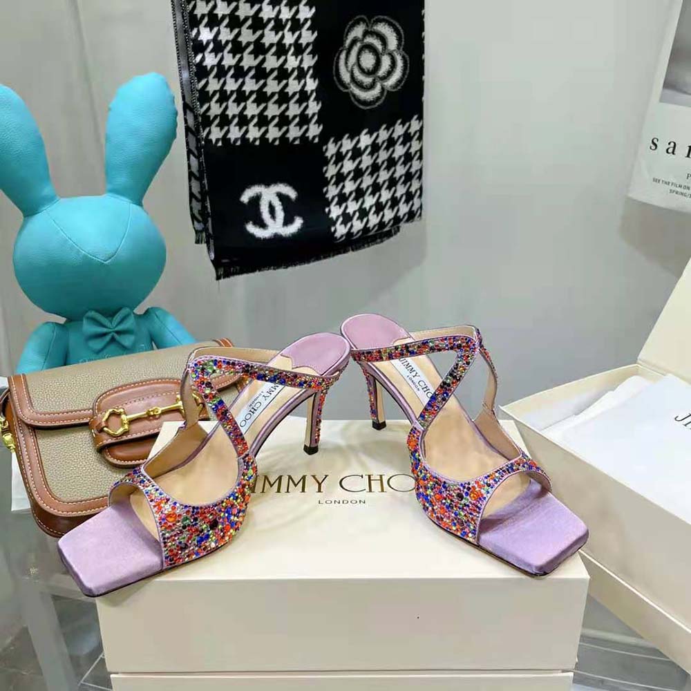 Jimmy Choo Women Anise 95 Multi Rainbow Crystal Hotfix Mules - image 5