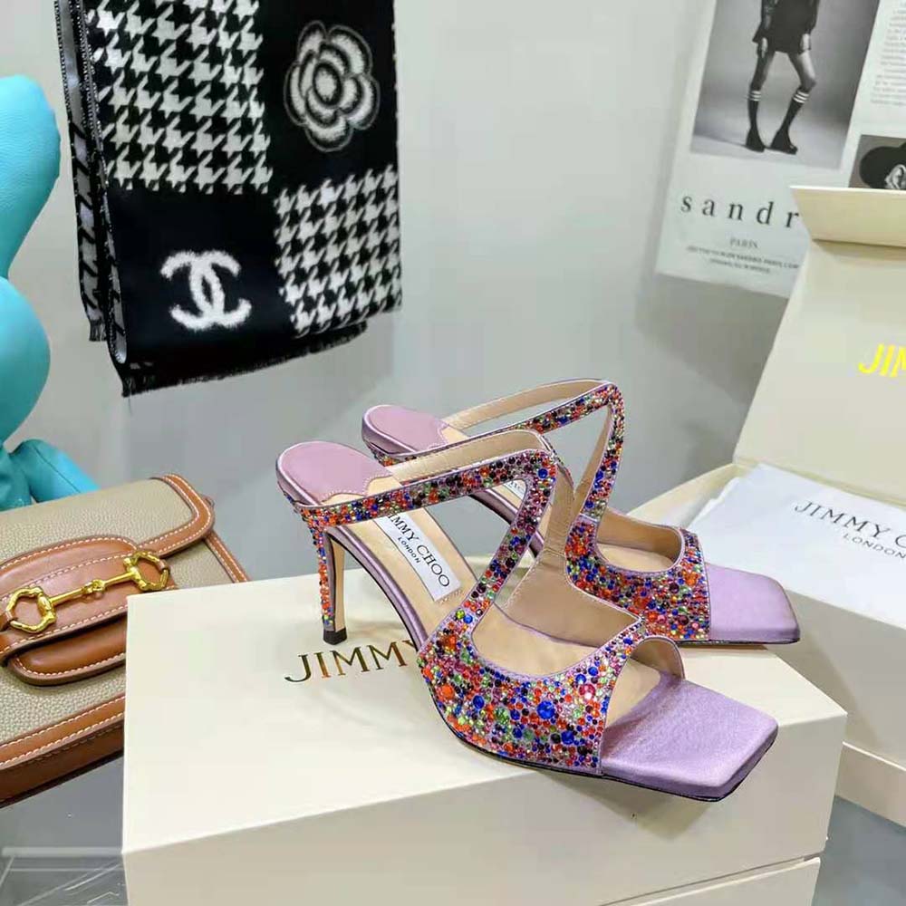 Top view showcasing open toe and leather lining of Jimmy Choo Women Anise 95 mules
