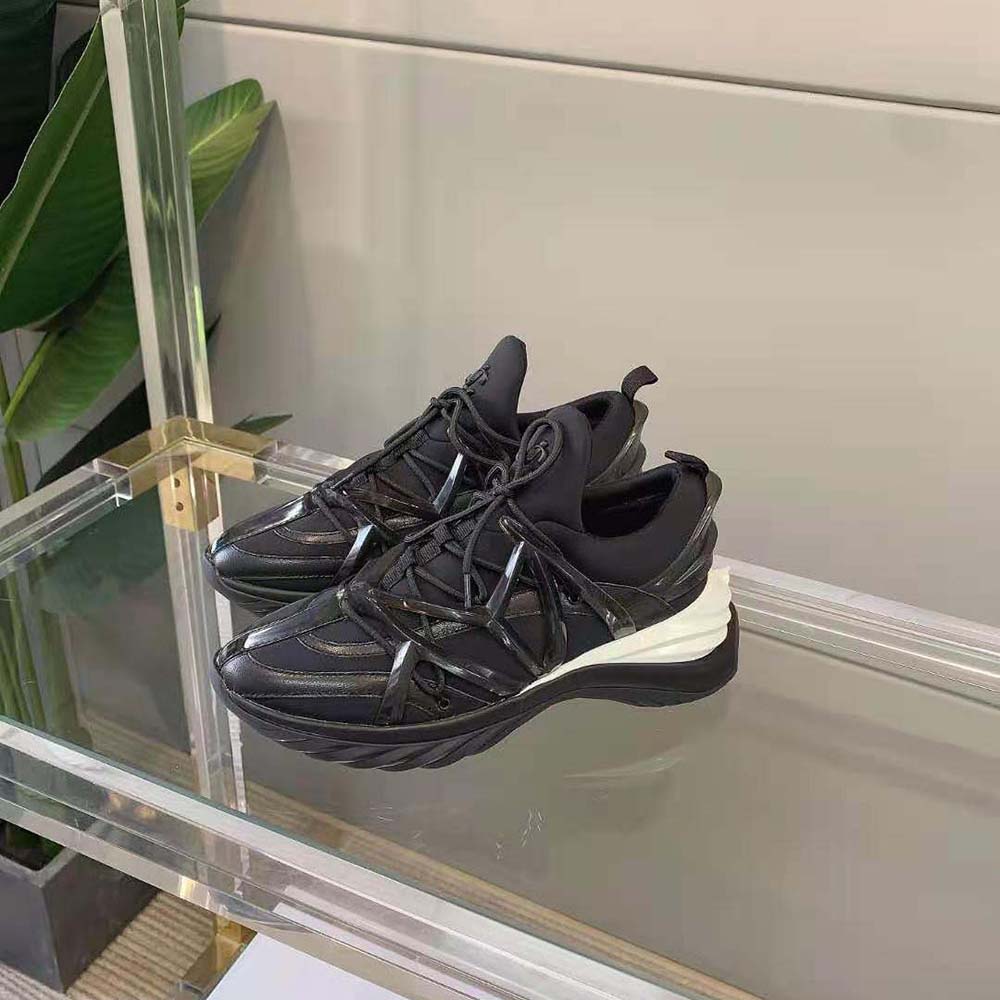 Jimmy Choo Women Cosmos/F Black Leather and Neoprene Low-Top Trainers - image 4