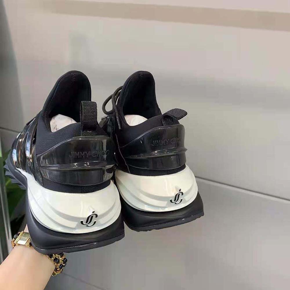 Jimmy Choo Women Cosmos/F Black Leather and Neoprene Low-Top Trainers - image 8